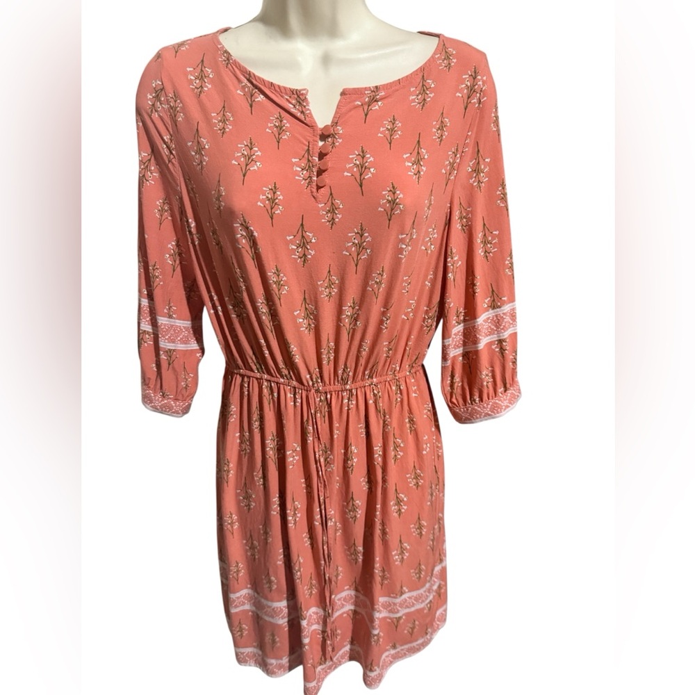 Simply Styled Coral Dress with White Floral Design women size S